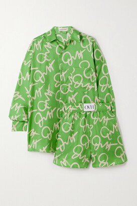 Kick Printed Silk-twill Pajama Set - Green