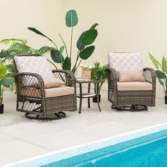 Patio 3PCS Wicker Swivel Rocker Set 2 Rocking Chairs 360 - See Details