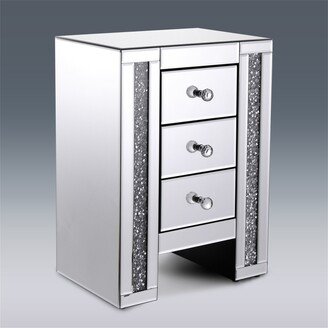 BESTCOSTY Mirrored Nightstand with 3 Drawers