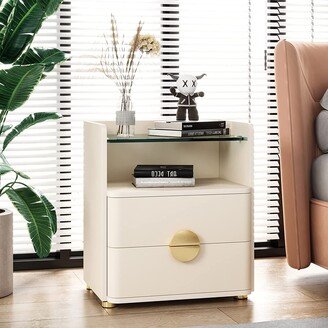 YUZHOU 2-Drawer Nightstand, Modern Nightstands with Tempered Glasses