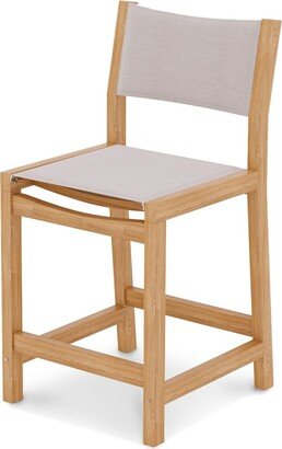 Curated Maison Perrin Teak Outdoor Counter Height Stool With White Padded Back And Seat-AA