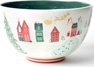 Christmas in the Village Scene 9 Footed Bowl