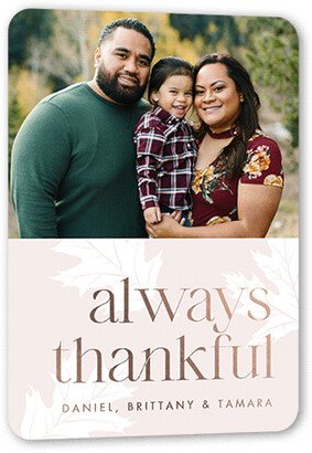 Thanksgiving Cards: Autumn Gift Fall Greeting, Rose Gold Foil, White, 5X7, Matte, Personalized Foil Cardstock, Rounded