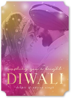 Diwali Cards: Dreamy Overlay Diwali Card, Orange, 5X7, Pearl Shimmer Cardstock, Ticket