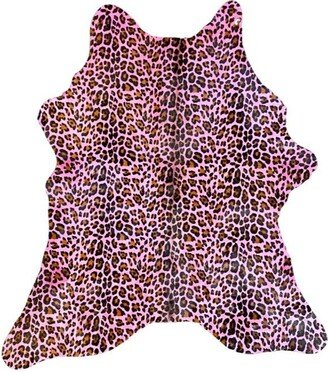 Calfskin Pink Leopard Calf Hide Cow Skin Rug|