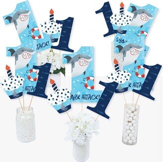 Big Dot Of Happiness 1st Birthday Shark Zone - Centerpiece Sticks - Table Toppers - Set of 15