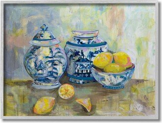 Lemons and Pottery Yellow Blue Classical Painting Art, 11
