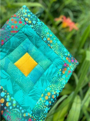 Remember The Joy Of Summer With These Two Quilted Hot Pads in Abstract Teal Fabrics. Wouldn't They Make You Smile Throughout Year