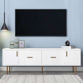 Aoolive Modern TV Stand with 5 Champagne Legs, TV Console Entertainment Center with Drawers and Shelves