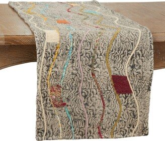 Saro Lifestyle Embroidered Table Runner with Block Print Design, 72 x 16