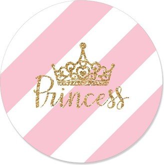 Big Dot of Happiness Little Princess Crown - Pink and Gold Princess Baby Shower or Birthday Party Circle Sticker Labels - 24 Count