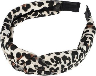 Unique Bargains Women's Leopard Pattern Knotted Headband 1 Pc White Black