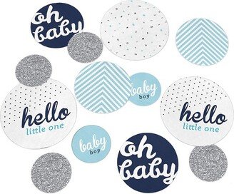 Big Dot of Happiness Hello Little One - Blue and Silver - Baby Shower Giant Circle Confetti - Boy Baby Shower Decorations - Large Confetti 27 Count