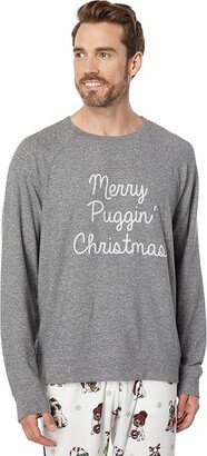 Merry Puggin' Christmas Long Sleeve Crew Neck (Heather Charcoal) Men's Pajama