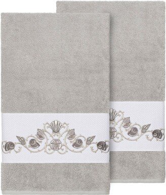 Bella Embellished Bath Towel - Set of 2 - Light Grey