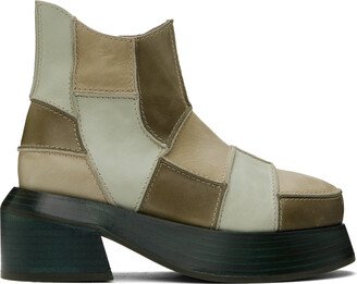 Khaki Patchwork Ankle Boots