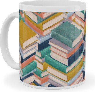 Mugs: Book Stacks Ceramic Mug, White, 11Oz, Multicolor