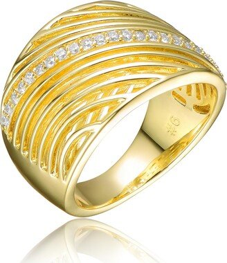 Rachel Glauber Ra 14K Gold Plated Round Cubic Zirconia Wide Cocktails Ring