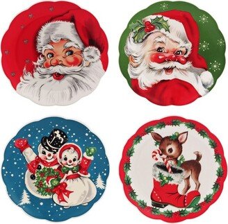 Mr. Christmas Nostalgic Ceramic Scalloped Christmas Plate Set - Bold - 8 - Set of 4