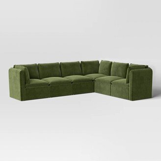 6pc Haven French Seam Modular Sectional Velvet Dark Green