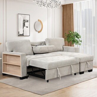 IGEMAN Pull-out Sofa Bed with Storage Rack, Drop Down Table and USB Charger