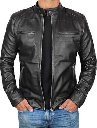 Fine Leather Mens Leather Jacket - Cafe Racer Style Real Lambskin Leather Jacket Men (US