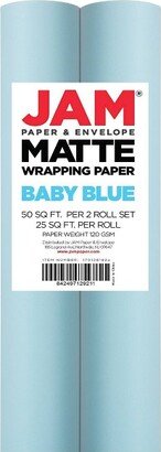 JAM Paper & Envelope JAM PAPER Blue Matte Gift Wrapping Paper Rolls - 2 packs of 25 Sq. Ft.