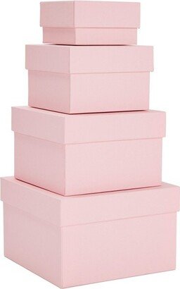 Stockroom Plus 4 Pack Square Nesting Gift Boxes, Decorative Boxes with Lids in 4 Assorted Sizes for Wedding, Bridal Shower, Baby Shower, Pink