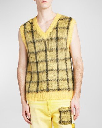 Men's Shaggy Windowpane V-Neck Vest