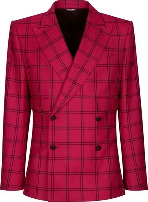 Grid-Pattern Double-Breasted Blazer