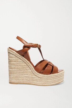 Tribute Woven Leather Espadrille Wedge Sandals - Brown