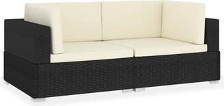 2 Piece Patio Sofa Set with Cushions Poly Rattan Black