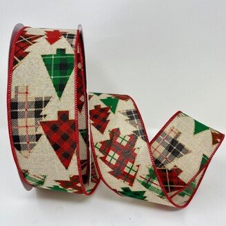 Multi Color And Patterned Trees On Ivory Wired Ribbon