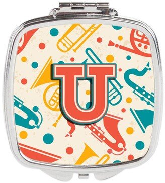 CJ2001-USCM Letter U Retro Teal Orange Musical Instruments Initial Compact Mirror