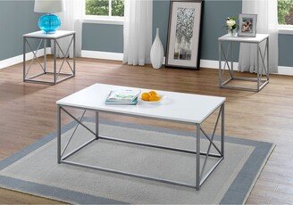 Monarch Specialties Monarch 7951P White Silver Metal Three Piece Table Set