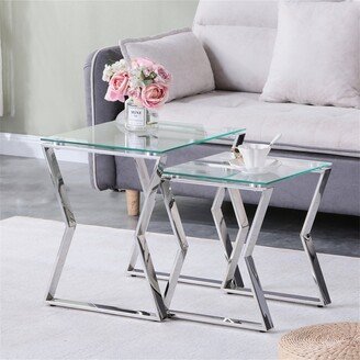 BESTCOSTY Nesting End Table Set of 2 Glass Table Set for Living Room