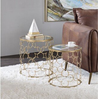 Tiramisubest Set of 2 Round Gold Tempered Glass Nesting Table