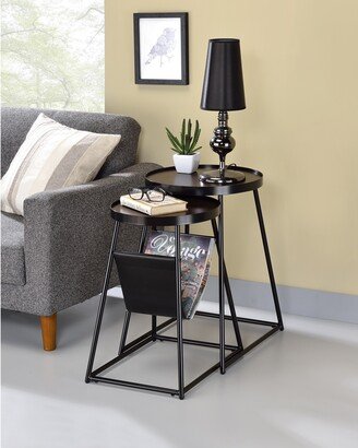 Leestra Modern Matte Black 20-inch Steel 2-Piece Nesting Tables Set