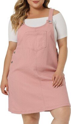 Agnes Orinda Women's Plus Size Overall Adjustable Straps Denim Bib Jumper with Pockets Pink 1X