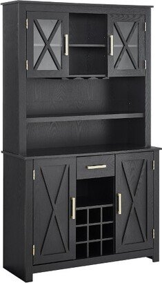 Home Source Jill Zarin Black Tall Cabinet with Glass Doors