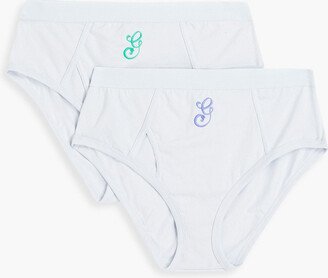 Embroidered organic cotton-blend jersey high-rise briefs-AA