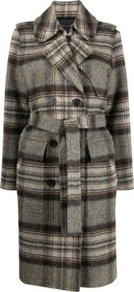 Plaid-Check Double-Breasted Wool Coat