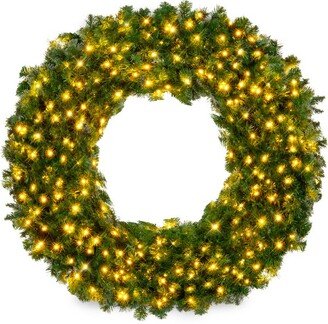 Best Choice Products Artificial Pre-Lit Fir Christmas Wreath Decoration w/ 300 LED Lights, 930 Tips, Power Plug-In