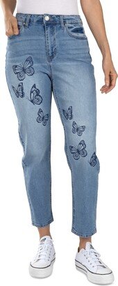 Juniors' Butterfly-Print High Rise Mom Jeans