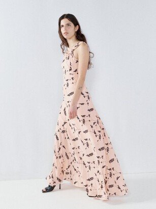 Sprig-print Knot-front Silk Maxi Dress