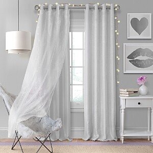 Aurora Kids Room Darkening Layered Sheer Curtain Panel, 52 x 63