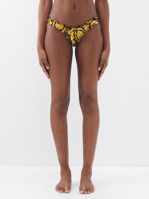 Baroque-print Lace-back Silk-twill Briefs