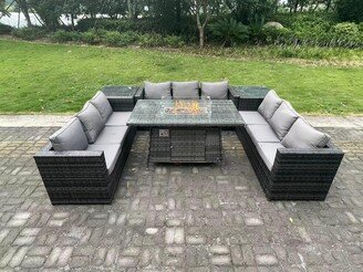 Fimous Outdoor Rattan Gas Fire Pit Dining Table Gas Heater Sets Side Tables 9