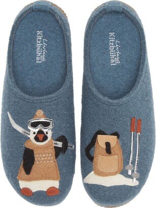 Penguin Skier Wool Felt Slipper