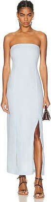 Linen Fitted Slit Dress in Baby Blue